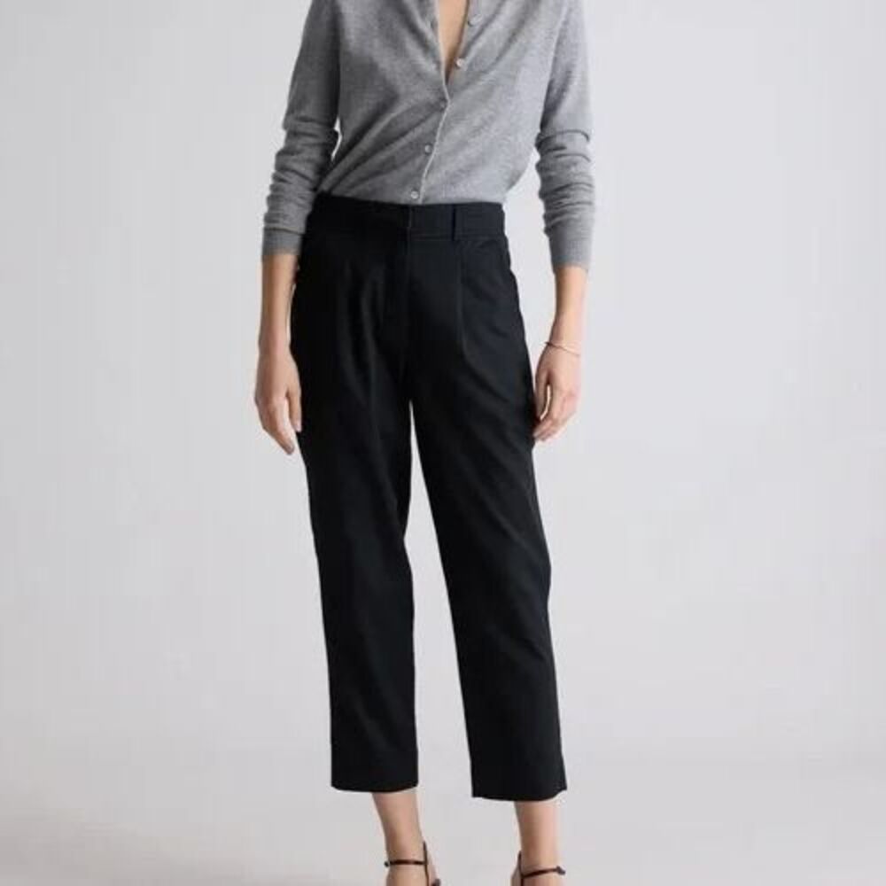 New QUINCE Drapey Twill Tapered Trouser Pants Black 6 Career Ankle Work
